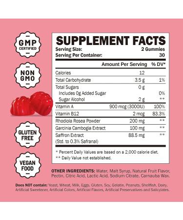 GREABBY Saffron Gummies - Sugar Free Appetite Control Supplement with Rhodiola Rosea - Organic Vegan Non-GMO - 60 Gummies - Buy Online on GoSupps.com