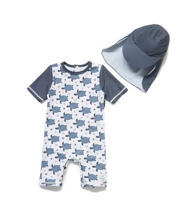BONVERANO Baby Boys Swimsuit Toddler Bathing Suit Short-Sleeve Zipper One Piece Swimwear with UPF 50+ Sun Protection 6-9 Months Grey Turtle