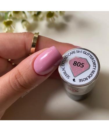 Semilac Extend Care Base 5in1 805 Glitter Dirty Nude Rose Gel Nail Polish - Long Lasting UV/LED Gel Nails, Easy Application - 7ml - Buy Online on GoSupps.com