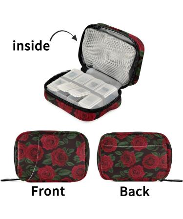 Pfrewn Retro Red Rose Pill Organizer Case | Travel 7-Day Weekly Vitamin & Medicine Holder for Men & Women - Buy Online on GoSupps.com