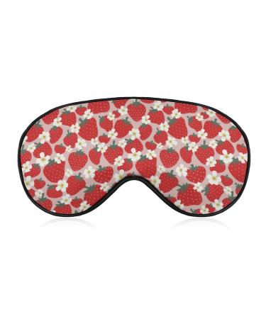 Cartoon Strawberry with Flower Sleep Mask for Women Adjustable Sleeping Eye Shades Cover with Elastic Strap