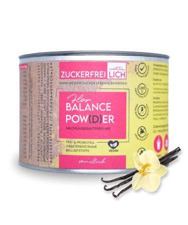 Free of sugar Florbalance powder vegan vanilla 150g without sugar with psyllium husks and lactic acid bacteria healthy intestinal flora & intestinal health valuable probiotics & prebiotics vanilally
