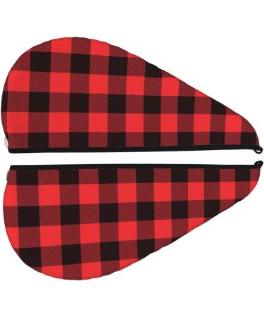 Buffalo Plaid Red Black Microfiber Hair Towel | Super Absorbent Coral Velvet Wrap for Women | Quick Dry Hair Cap for Long Curly & Thick Hair - Buy Online on GoSupps.com