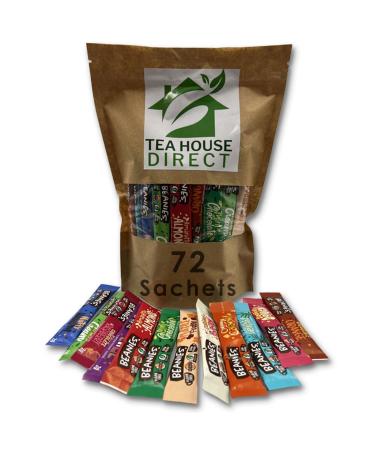 Beanies Mixed Flavour Instant Coffee - Irish Cream Chocolate Orange Caramel Popcorn Mint Chocolate Amaretto Almond Coconut Delight Nutty Hazelnut and more | Flavour for Every Mood | 72 Sachets