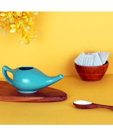 Premium Ceramic Neti Pot for Sinus Relief - Dishwasher Safe, 225ml Capacity - Turquoise - Buy Online on GoSupps.com