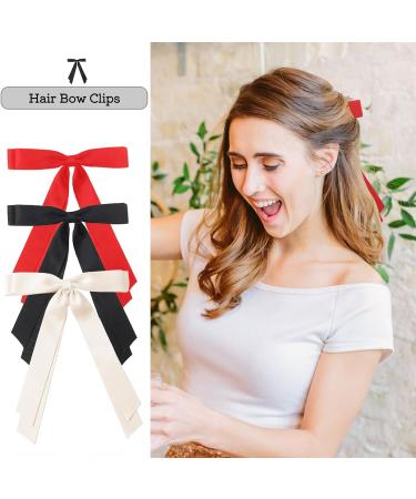 3pcs Bow Hair Clips with Long Tail Colorful Satin Bowknot Hair Clips Accessories for Girls Women Bow Claw Clip Ribbon Hair Barrettes Bow Tassel Hair Clips - Buy Online on GoSupps.com