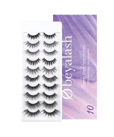 OBEYA False Eyelashes 10 Pairs Different Style Strip Lashes Variety Pack 15mm 16mm 20mm Long Fake Lashes 3D Fluffy Dramatic Faux Mink False Lashes Strip Handmade Reusable Makeup Fake Eyelashes Mixed Length Dramatic-SKmix