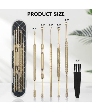 6 Pcs Professional Double-Headed Ear Wax Removal Kit | Stainless Steel Ear Pick Tools with Cleaning Brush and Storage Box - Suitable for Kids and Adults (Gold) - Buy Online on GoSupps.com