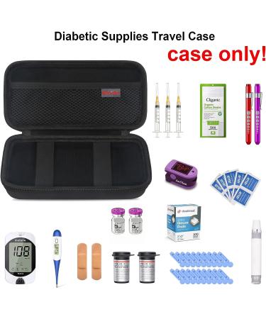 Elonbo Diabetic Supplies Travel Case - Organizer Bag for Insulin, Glucose Meter, Test Strips, Lancets, Syringe - Black - Buy Online on GoSupps.com