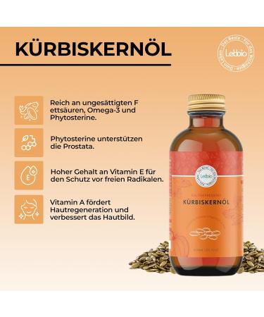 Lebbio Pumpkin Seed Oil 250ml - 100% Natural and Cold Pressed - For Skin Hair Care or Dressing in Salads - Premium Quality - - Buy Online on GoSupps.com