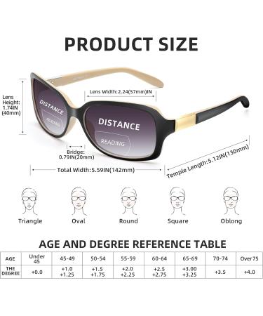 Shop JM Classic Bifocal Reading Glasses - Stylish Gradient Square Sunglasses for Women | Black & Tortoise | 2.0x Magnification - Buy Online on GoSupps.com