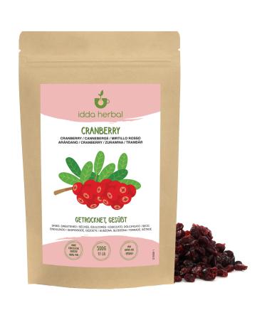 Dried Cranberries (500g), Whole Cranberries, Sweet with Apple Juice, Fluffy, Ready to Eat Fruit Snack, Vegan