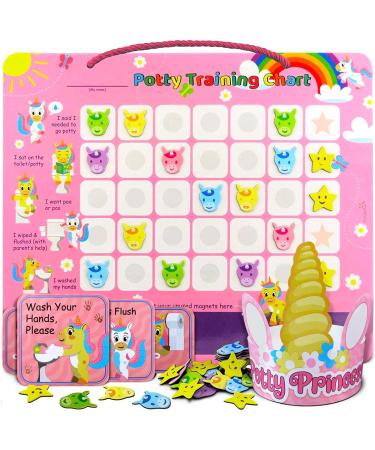 PutskA Potty-Training-Magnetic-Reward-Chart for Toddlers - Potty Chart with Multicolored Unicorn & Star Stickers  Motivational Toilet Training for Girls (Unicorn Theme)