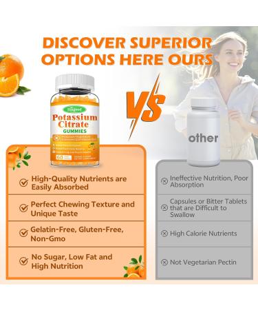 2 Pack Potassium Citrate Gummies High Potency Potassium Supplement for Muscle Health Leg Cramp Relief Electrolyte Balance Vegan Non-GMO Gluten-Free Orange Flavor 120 Count Orange 60 Count (Pack of 2) - Buy Online on GoSupps.com