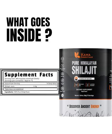 Kama Essentials Himalayan Shilajit Resin 75% Fulvic Acid, 85+ Minerals Gold Grade Ayurvedic Supplement for Energy, Strength & Wellness Lab-Tested 30g Shilajit for Men & Women - Buy Online on GoSupps.com
