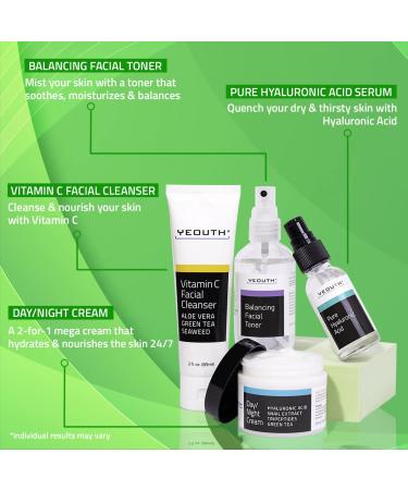 Teens Skincare Set - Vitamin C Cleanser, Toner, Hyaluronic Acid & Face Cream - Skin Care Gift Set by YEOUTH - Buy Online on GoSupps.com