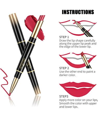 Housn 2 in 1 Double-end Matte Lip Liner & Lipstick Pen - Long-lasting Contour Makeup for Girls and Women - Non-Stick Cup, Not Fade (02#Red) - Buy Online on GoSupps.com
