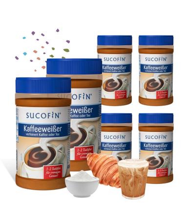 SUCOFIN Lot de 6 bo tes de 400 g de caf blanc - Pour affiner le caf et le th facilement solubles - Longue dur e de vie - Remplacement parfait du lait en poudre - Lot de 6 pour un plaisir cr meux