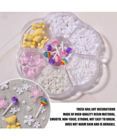 Flowers Nail Charms - 7 Grid Sweet Bear & Lollipop Heart Nail Art Decorations for Women & Girls - DIY Tinker Ornaments - Buy Online on GoSupps.com