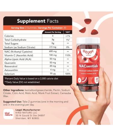 7-in-1 Vegan NAC 600mg Gummies - Sugar Free Antioxidant & Immune Support Supplement with Vitamin C ALA Resveratrol - Shop Internationally - Buy Online on GoSupps.com