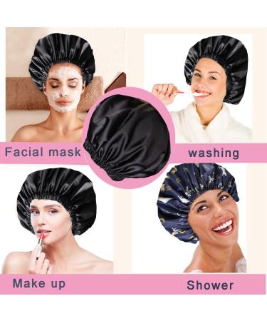 2Pcs Extra Large Waterproof Shower Cap for Women - Machine Washable & Reusable Silky Satin-Lined, Adjustable, Double Layers, Reversible - Buy Online on GoSupps.com