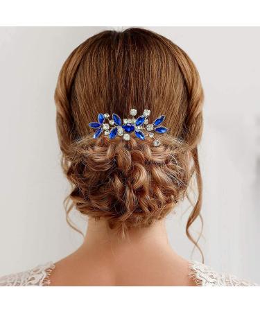 PRETTYLIFE Crystal Bride Wedding Hair Comb Silver Vine Bridal Hair Accessories Party Prom Hair Piece for Women and Girls (Royal Blue)
