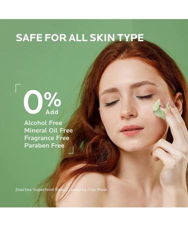 ZealSea Superfood Clay Mask for Face - Vegan Detox Mask with Vitamin C/E for Blackheads & Pore Cleansing - Kale Organic Kaolin Mud Mask for Women & Men - 5.29 oz - Buy Online on GoSupps.com