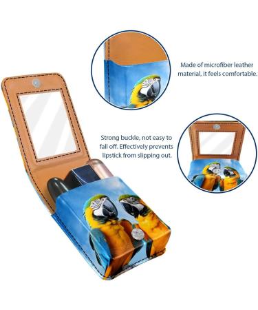Blue Prairie Bird Lipstick Case - Leather Lip Gloss Organizer with Mirror | Mini Lipstick Holder Bag - Buy Online on GoSupps.com