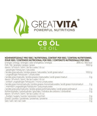 GreatVita C8 Oil 500ml - Premium Coconut MCT Oil | Tasteless Caprylic Acid Fatty Acids for Energy & Wellness | Buy Internationally - Buy Online on GoSupps.com
