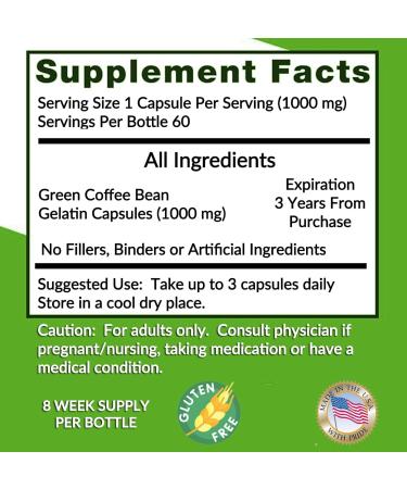 Green Coffee Bean Extract 100% Pure Green Coffee Bean Capsules 50% Chlorogenic Acid 1000 mg Strength 120 Capsules 4 Month Supply Non-GMO and Gluten Free Traditional Herbal Supplement - Buy Online on GoSupps.com