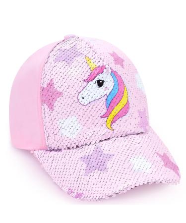 WAWSAM Girls Baseball Cap Adjustable Kids Snapback Trucker Cap Cotton Girls Baseball Cap Sun Hat 3-8 Years Pink