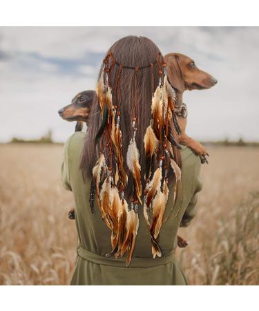 Frcolor Indian Feather Headband | Bohemian Hair Accessories & Festival Headwear | Yellow Feather Headdress - Buy Online on GoSupps.com