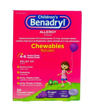 Benadryl Children's Allergy Chewable Tablets Grape Flavored - 20 ct Pack of 2
