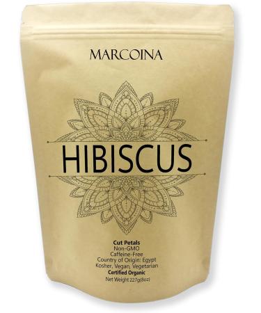 Organic Hibiscus Flowers Herbal Loose Tea by Marcoina - Cut Petals 227g in Resealable Bag Caffeine-Free from Egypt - Perfect for Hot or Cold Brew Tea - Known as Hibiscus sabdariffa. - 8oz. Hibiscus Organic Cut Flower 227g(8oz) - Buy Online on GoSupps.com