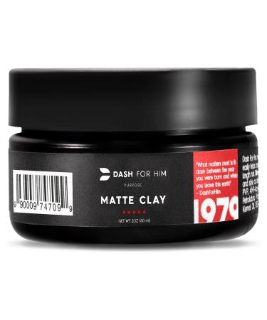 DASH FOR HIM Hair Clay for Men - Medium Strong Hold Matte Clay for Shine Free Finish with Premium and Natural Ingredients - Vegan Friendly Mens Hair Styling Clay  2 Oz 2 Ounce (Pack of 1)