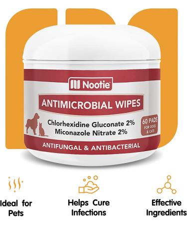 Nootie Medicated Dog Wipes - Antifungal, Antimicrobial, Antibacterial - 2% Chlorhexidine & Micronazole - 60 Pads - Buy Online on GoSupps.com