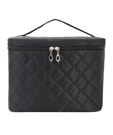Large Make Up Bag Portable Cosmetic Bag with Handle Zipper Waterproof Make Up Organizer Bag Travel Toiletry Bag for Women Girls Black