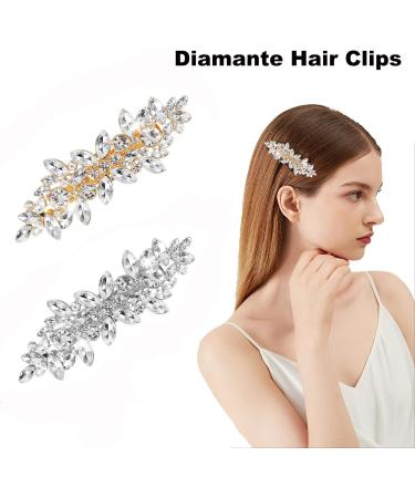 2Psc Diamante Hair Clips for Women Prom Hair Clips Diamante Hair Accessories Crystal Hair Clip for Wedding Guest Rhinestone Barrette Elegant Hairpins Accessories for Bridal (Silver&Gold) - Buy Online on GoSupps.com