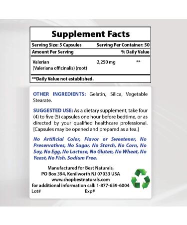 Best Naturals Valerian Root 450mg - 250 Capsules for Natural Sleep Support - Buy Online on GoSupps.com