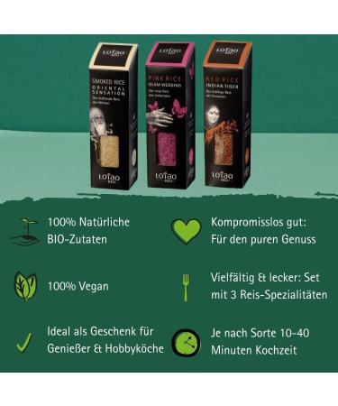 Buy Colorful Lotao Deli Reis Set I - 3x300g Organic Rice Varieties | High Quality Pinker Langkorn Red Natural Tiger Umbra Smoked Basmati Mix for International Shipping - Buy Online on GoSupps.com