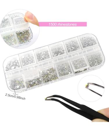 Sularpek 1500 Pcs Rhinestones Set | 6 Sizes Flat Back AB Clear Crystal Gems with Tools for Nail Art, Crafts & Face | Includes Pick Up Tweezers & Dotting Pen - Buy Online on GoSupps.com