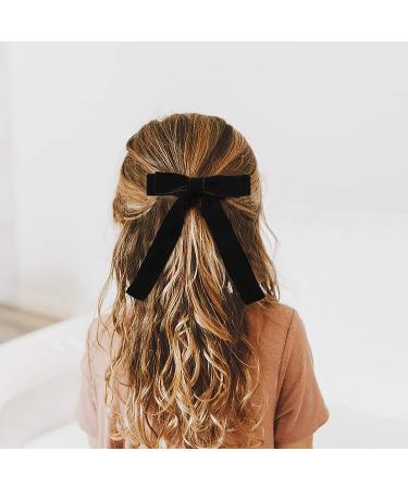 Black Velvet Bows Hair Clip Set for Kids - 2 Pack | Ribbon Accessories for Baby, Toddler, Teen Girls - Buy Online on GoSupps.com