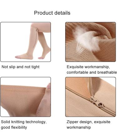 Open Toe Zipper Compression Socks 15-20mmHg - Knee High Toeless Stockings for Pain Relief & Swelling - XX-Large Skin Color - Ideal for Nurses & Athletes - Buy Online on GoSupps.com