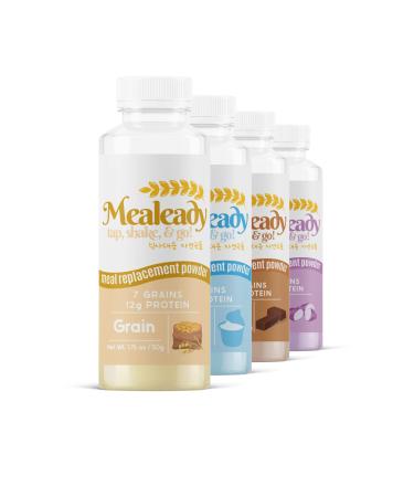 Mealeady | Ready-To-Go Meal Replacement in a Bottle! | Korean Healthy Shake Simple Meal On-The-Go!| Nutritional Powder with Crunchy Grains | Just Add Water or Milk Assorted 4 bottles