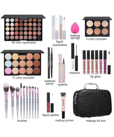 All-In-One Makeup Kit for Women | 40 Colors Eyeshadow Lip Gloss Brushes & More | Complete Makeup Set with Bag - Buy Online on GoSupps.com