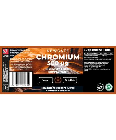 Newgate Labs Chromium 500g Supplement - 90 High Strength Vegan Tablets | UK Made, Halal, GMP Certified for Overall Health and Wellness - Buy Online on GoSupps.com