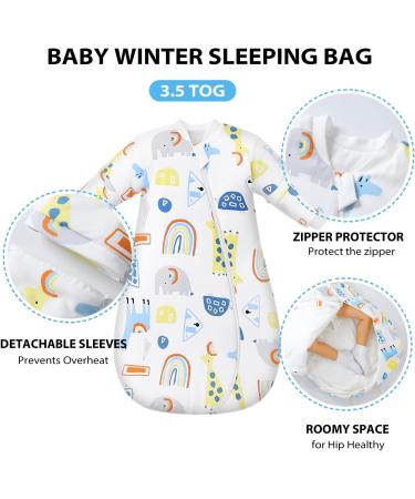 MIKAFEN 100% Organic Cotton Baby Sleeping Bag 3.5Tog | Long Sleeves | Elephant Design | 32-36in/18-30 Months | Winter Essential - Buy Online on GoSupps.com
