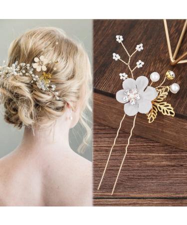 25 Pack Flower Leaf Pearl Bridal Hair Pins Clips - U-Shaped Barrettes with Rhinestone Crystal - Wedding Hair Accessories for Women, Girls, Brides - Buy Online on GoSupps.com