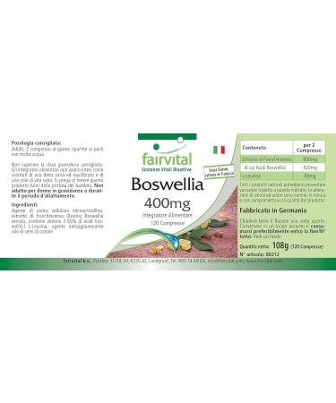 Fairvital Boswellia Frankincense 400mg - 120 Vegan Tablets | 65% Boswellic Acids - Buy Online on GoSupps.com