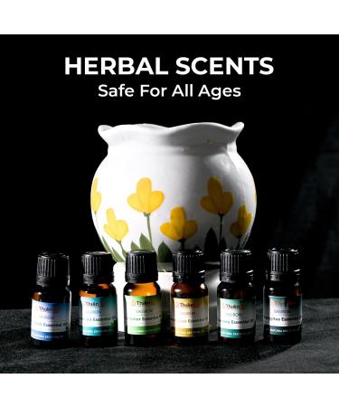 Thien An Essential Oils Set - 6 Premium 10ml Aromatherapy Oils: Rosemary Camphor Lemongrass Peppermint Holy Basil Eucalyptus with Dropper Caps for Relaxation & Meditation - Buy Online on GoSupps.com
